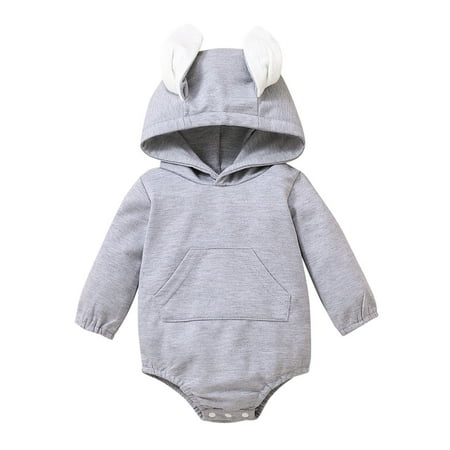 

Baby Boys Girls Patchwork Long Sleeve Solid Bear Ear Hooded Sweatshirt Romper Bodysuit Clothes Outfits Baby Boy Pack