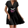 thumbnail image 2 of SMihono Robe d'Été Grande Taille pour Femmes 2023 Décontractée Aguichant Mode Col en V Manches Courtes Imprimé Coton Lin Jupe Courte, 2 of 8
