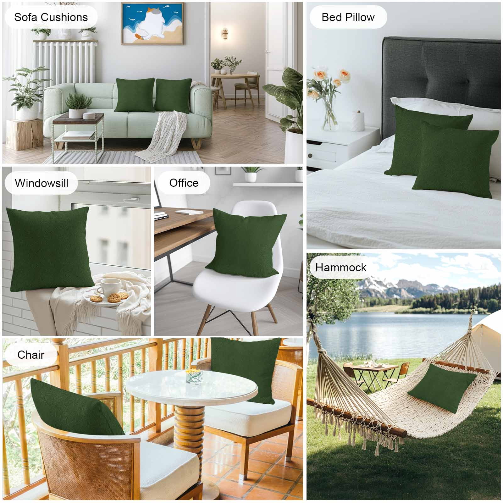 Solid Dark Green Outdoor Pillow Covers 26x26 Inch Throw Pillow Covers Set of 2 Waterproof Decorative Pillow Cases Retro Minimalism Abstract Denim Texture Cushion Covers for Patio Furniture Garden
