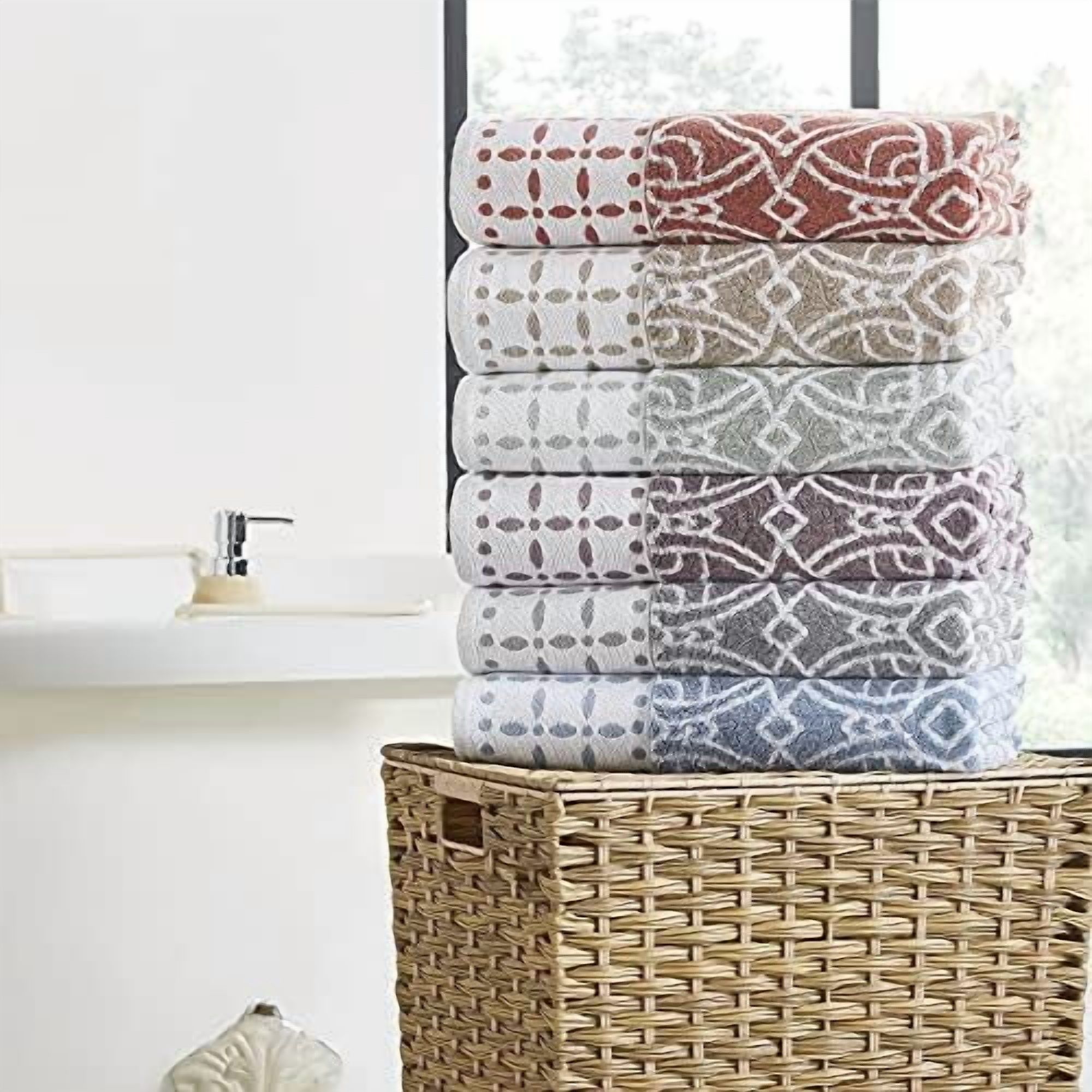 Monroe 6-Piece 100% Cotton Towel Set – Reversible Yarn Dyed Jacquard & Solid – Includes 2 Bath Towels, 2 Hand Towels, 2 Washcloths – Absorbent, Quick Dry, Soft & Durable – Sage Green