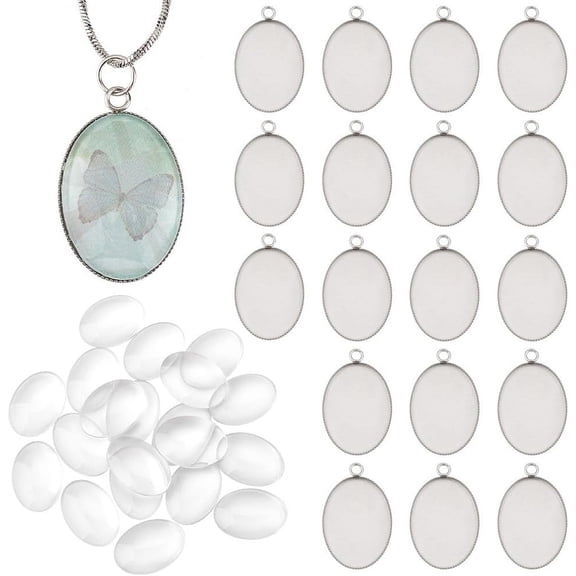 PH Oval Photo Charms Pendant Blank Trays Bezel Transparent Glass Cabochon Dome Tiles Memorial Photo Pendant for DIY