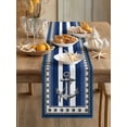 thumbnail image 3 of Summer Boat Anchor Table Runner, Nautical Ocean Shells Anchor Dark Blue White Stripe Cotton Linen Kitchen Table Decoration Washable Dining Tabletop Runners for Home Party Decor 13x36 Inches, 3 of 9
