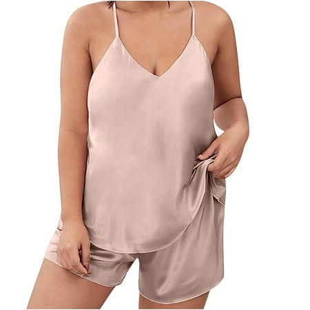 Mrat Cotton Nightgowns for Women Plus Size Women s Sleepwear Female Robe Lace Lingerie Pyjamas Backless Suspender Nightdress Female Nightdress Two-piece Imitation Silk Home Suit Beige 3XL