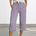 thumbnail image 2 of ShomPort Lightweight Capris For Women Elastic Waist Rolled Hem Pocket Capri Pants With Drawstring Everyday Basic Pants, 2 of 5