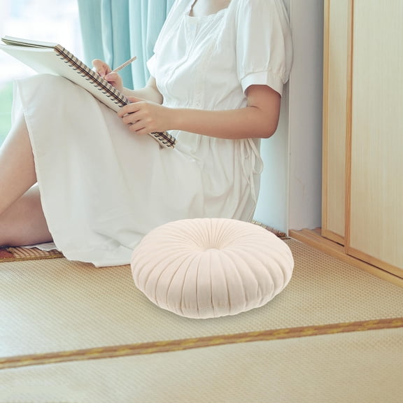 NUOLUX White Round Velvet Pumpkin Pillow Multifunctional Floor Seat Cushion for Sofa and Window