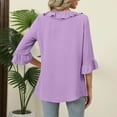 thumbnail image 5 of UAMVSH Women 3/4 Sleeve Tops Trendy Fall Tie Front Shirts Boho Bell Sleeve Dressy Blouses Ladies Vacation Babydoll Clothes(XX-Large,Purple), 5 of 6