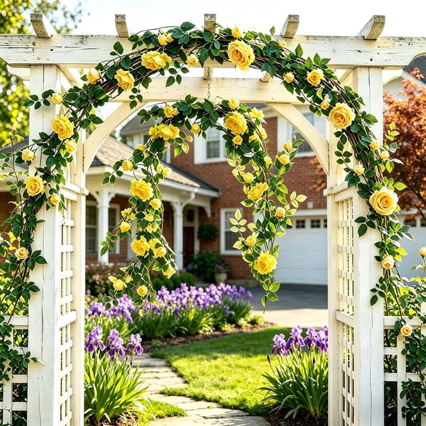 Yhmxh Guirnalda de rosas artificiales de 1,8 m, flexible, colgante, hecha a mano, con hojas verdes, cuerda floral de seda para arco de boda, valla de jardín, pared del hogar, patio y decoración de