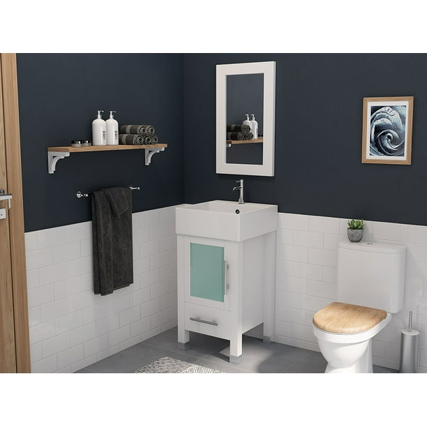 Snow 18 Wood And Porcelain Single Vanity Set With Brushed Nickel Faucet Com Porcelain Single Vanity Set, 18 Inch Bathroom Vanity With Vessel Sink