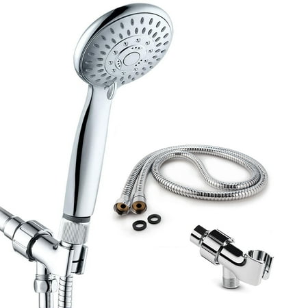 Low Flow Handheld Shower Heads Handheld Shower Head 5 Spray Settings With Water Flow Regulator Stainless Steel Hose Adjustable Bracket Set Polished Chrome Bathroom Hand Showerhead Holder ()