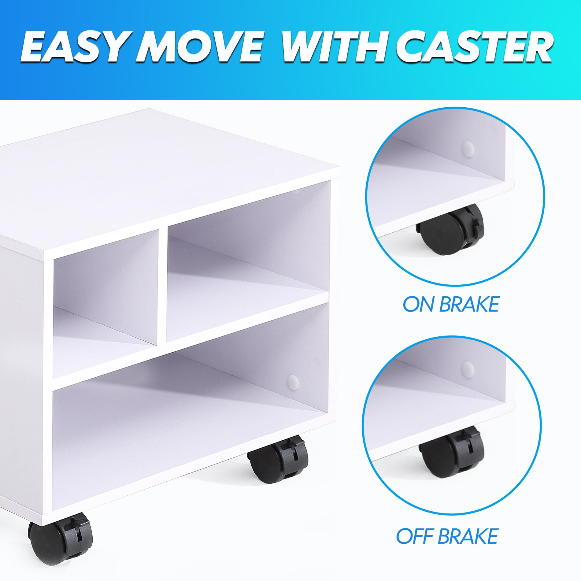 FITUEYES Printer Stand on Wheels Mobile Under Desk Work Cart, White