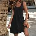 thumbnail image 2 of Mohiass V Neck Sleeveless Tank Summer Dresses for Women Solid Color Beach 2024 Casual Boho Dress Black XL, 2 of 7