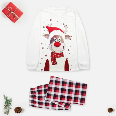 

NEGJ Family Christmas Pajamas Holiday Home Xmas Deer With Scarf Family Sleepwear Set For Dad