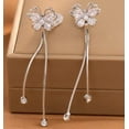 thumbnail image 3 of Clip on 2 3/4" silver chain and clear stone dangle butterfly earrings, 3 of 4
