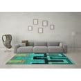 thumbnail image 3 of Ahgly Company Machine Washable Indoor Rectangle Abstract Turquoise Blue Modern Area Rugs, 3' x 5', 3 of 4