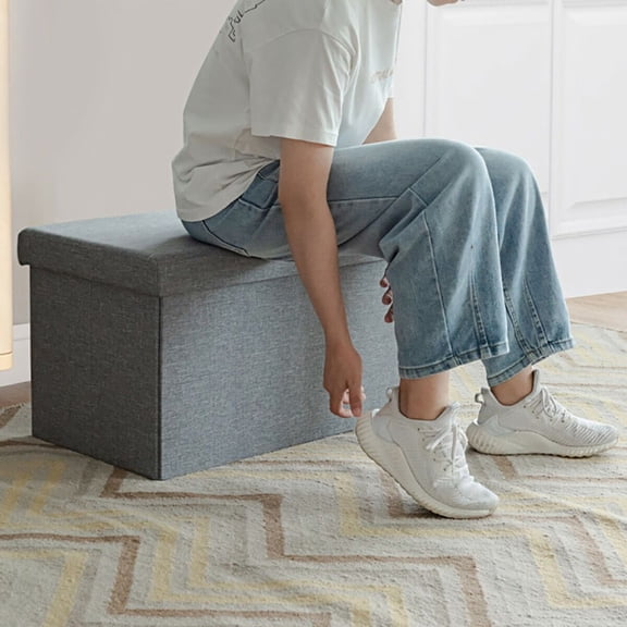 30-inch Folding Grey Storage Box, Multi-functional Large-capacity Storage Bench, with Hinged Cover, Easy To Assemble, Suitable for Bedrooms, Entrance Halls, Etc.
