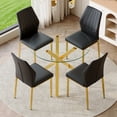 thumbnail image 5 of StnTalk 39″ Round Glass Dining Table Set for 4 with Black Faux Leather Chairs, Modern Tempered Glass Kitchen & Dining Room Table with Gold Metal Base and Upholstered Seating, 5 of 10