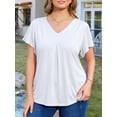 thumbnail image 2 of FlorCurve Plus Size Blouse for Women Flutter Short Sleeve V Neck Pleated Button Tops Casual Cotton Tunic Shirts, White XL, 2 of 6