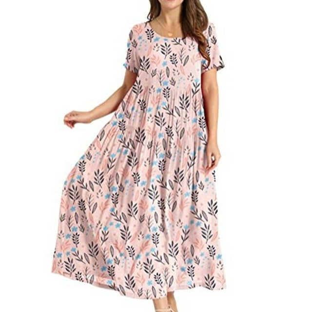 Bellella Robes Maxi pour Femmes Col Rond Longue Robe Imprimé Floral Robe d'Été Aguichant Manches Courtes Image de Vacances Couleur 17 3TG
