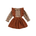 thumbnail image 3 of Seyurigaoka 2Pcs Kids Girls Plaid Peter Pan Collar Long Sleeve Shirt+ Solid Color Suspender Skirt, 3 of 7