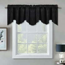 Blackout Scalloped Valance for Window - Luxury Velvet Curtain Tiers Thermal Insulated Privacy Drapes, Extra Wide and Short Window Treatment for Backdrop / Office, Black, 52 x 18-inch, 1 Pc
