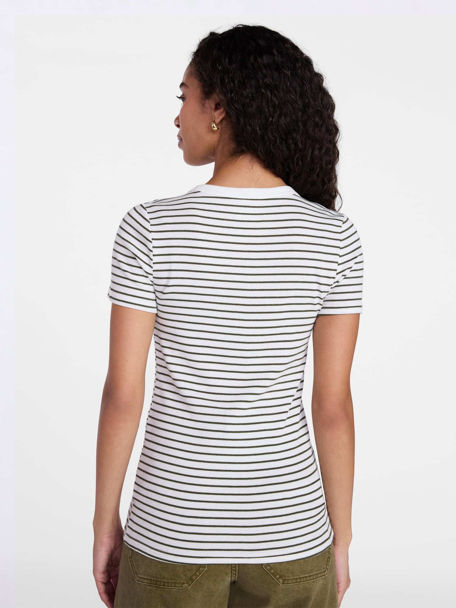 Time and Tru Women's Ribbed Tee with Short Sleeves, Sizes XS-XXXL