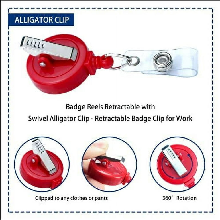 12 Pack Badge Reels Retractable Badge Holder with Clip, Id Clips for Badges,  Id Badge Reel, Retractable Id Badge Clip with Clear Vinyl Strap & Alligator  Swivel, No Twist Dispenser (Red) 