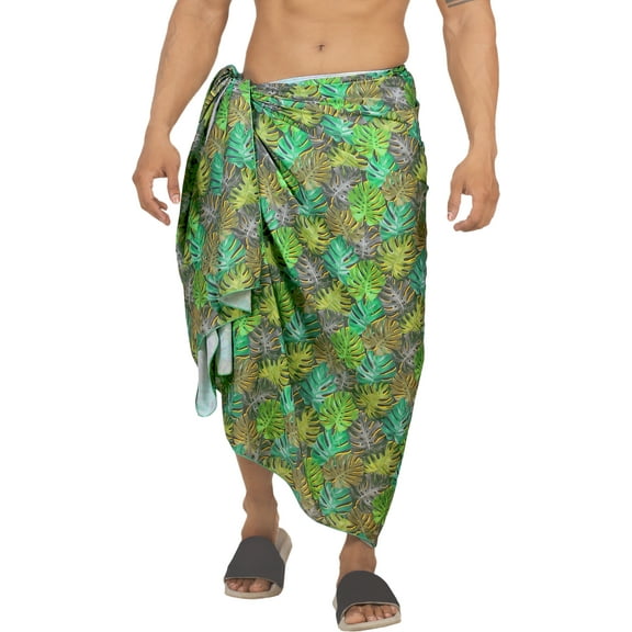 LA LEELA Men's Bath Trunk Swimwear Sarong Pareo Beach Wrap One Size Fern, Leaves Summer Vacation Party