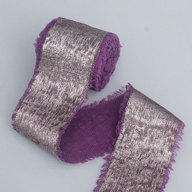 INS Torn-Edge Gold Foil Plush Silk Ribbon - Wedding Bouquet Tassel Streamer, Bow Decoration, Real Silk Fabric