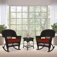 thumbnail image 3 of Jeco Ensemble de 3 Chaises Berçantes en Osier Couleur Espresso avec Coussin Rouge, 3 of 11