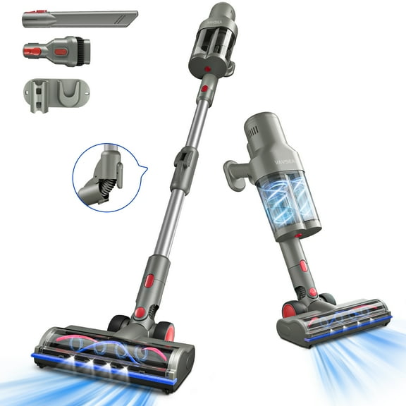 VAVSEA Stick Vacuum Cleaner with Double Dust Cup, 38KPa/450W Cordless Vacuum Cleaners for Carpet, Hard Floor, Pet Hair, New