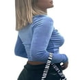 thumbnail image 2 of PENGXIANG Women Close-fitting Blouse Solid Color Turn-down Collar Long Sleeve Crop Tops, 2 of 5