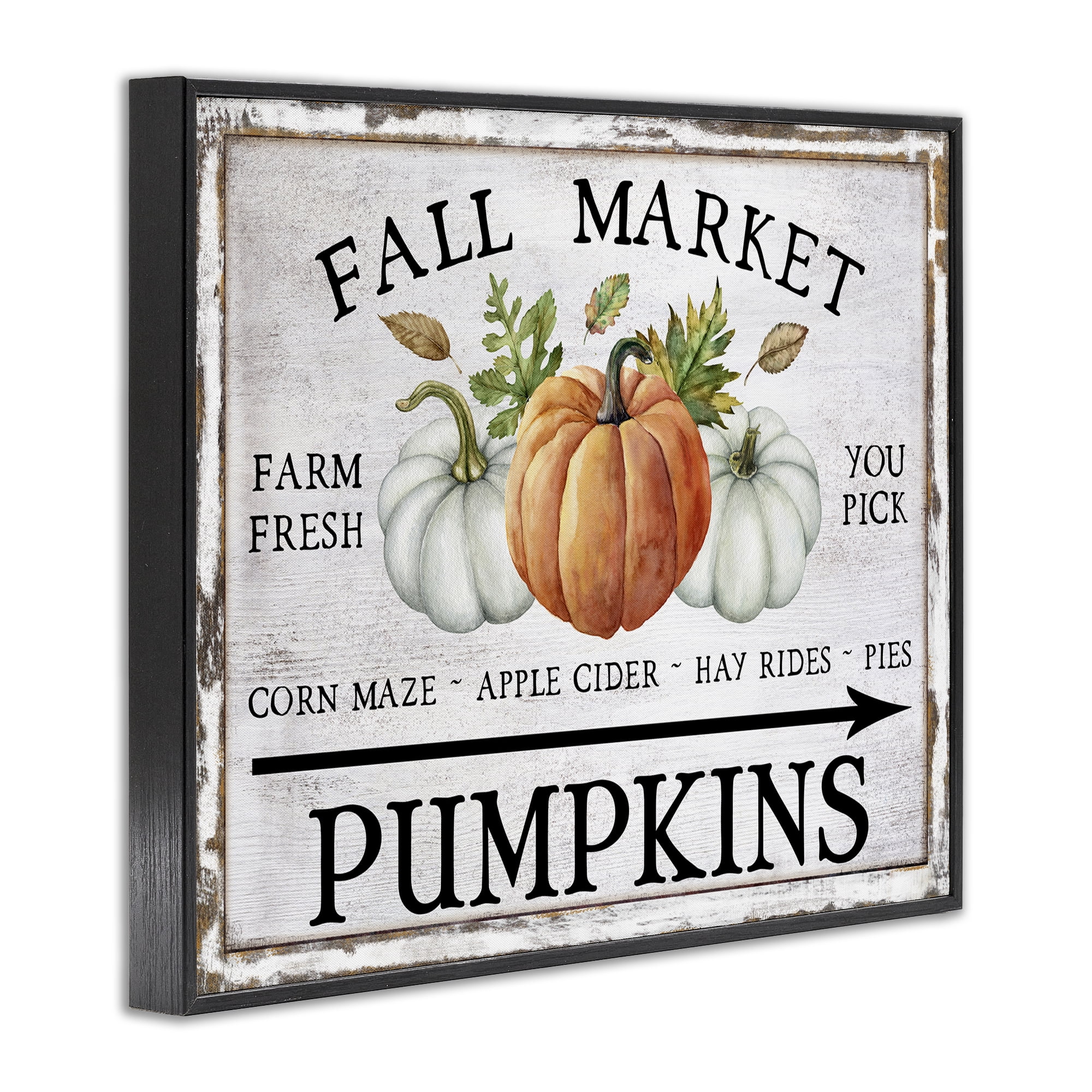Stupell Industries Fall Market Pumpkins Holiday Painting Black Framed Art Prints Wall Art, 14 x 11