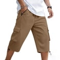 thumbnail image 2 of Axiiglly Cargo Shorts for Men Drawstring Elastic Waist Zipper Pockets Below Knee Twill Chino Hiking Shorts, S-2XL, 2 of 7