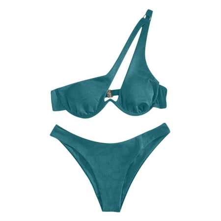 Abcnature Women s Bikini Swimsuits Sets  Thong Bikini Sets Cross Sling High Waist Shorts Costume 3-piece Split Swimwear Bikini Sets for Women Blue XL