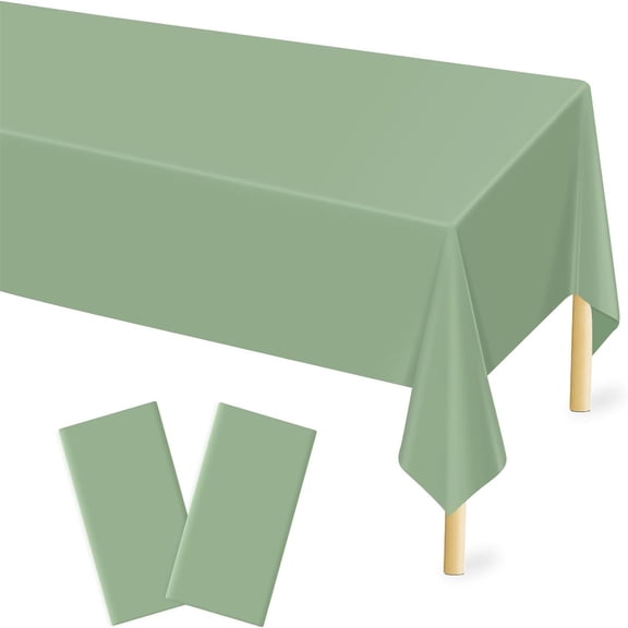 2 Pcs Sage Green Tablecloth Plastic 54 ×108 Inches Rectangle Sage Green Tablecloth Disposable Plastic Waterproof Table Cover for Outdoor Picnic, Kitchen