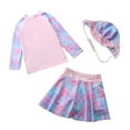 thumbnail image 2 of 12M-6T Girls Rash Guards Swimsuit Long Sleeve Swim Shirts + Swim Culottes Cover-up Skirts + Swim Hat Set, Uccdo Little Girl 3 Pieces Bathing Suits For Beach Swimming Pool Party, 2 of 6