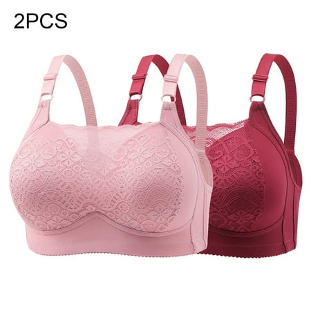 REORIAFEE Push up Bras for Women Plus Size 2PC No Underwire Full-Coverage Bra Lift Gather Breathable Underwear Spaghetti Straps Comfort Soft Lingerie Red XXXL