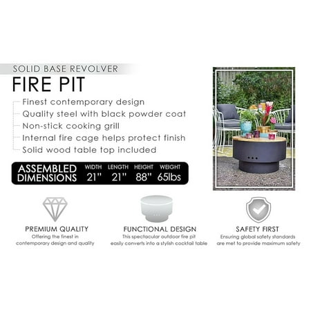 Fire Sense Fire Pit Revolver Firepit Backyard for Camping Bonfire with Grill Rack & Hardwood Top-24“