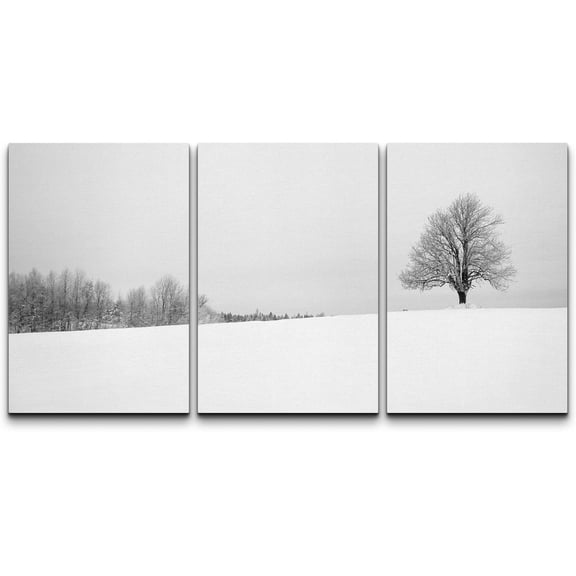 wall26 - 3 Piece Canvas Wall Art - Winter with Snow and a Lonely Tree in a Field - Modern Home Art Stretched and Framed Ready to Hang - 16"x24"x3 Panels