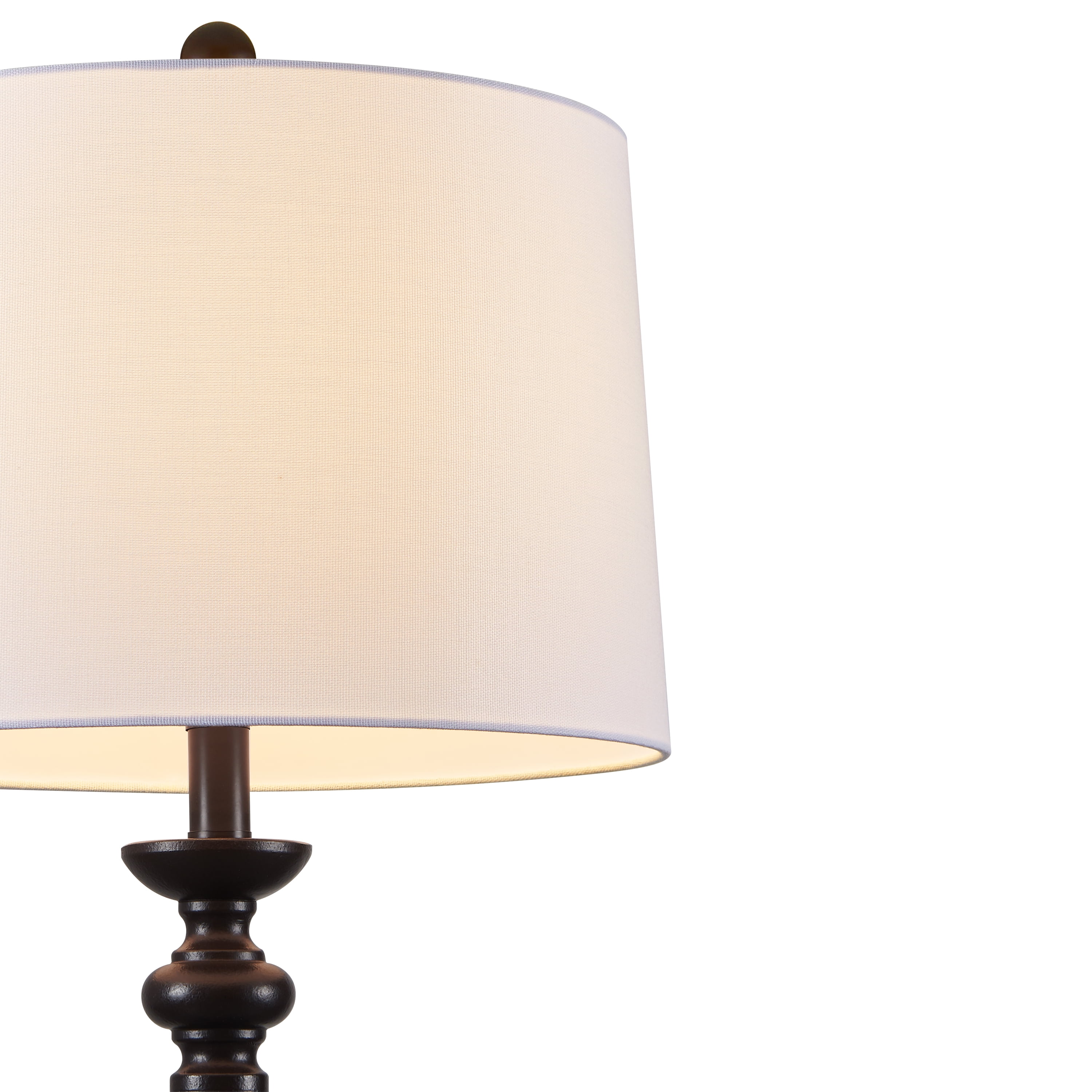 KAWOTI Classic Bronze Floor Lamp Resin Standing Lamp with White Linen Drum Shade