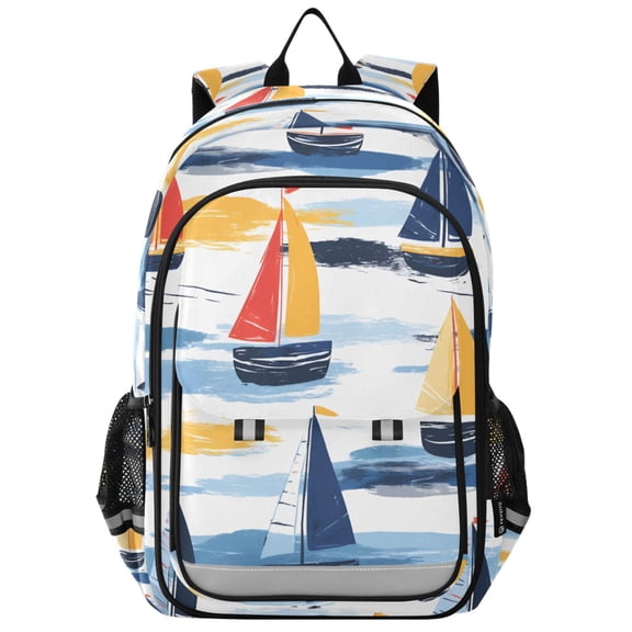 FORMRS Unisex School Backpack 17" Student Travel Bag with Laptop Compartment, Orange Hand Drawn Sailboats