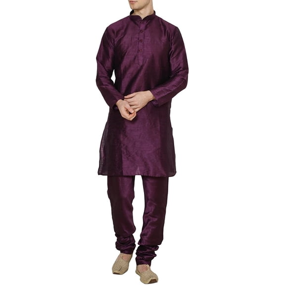 Royal Kurta Men's Silk Blend Solid Kurta Pyjama Purple
