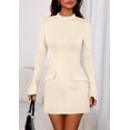 thumbnail image 4 of Vestido PRETTYGARDEN Otoño 2025 Beige Manga Larga Mini Talla M, 4 of 8