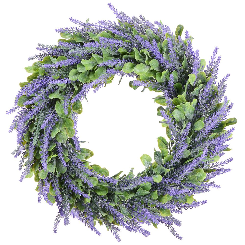 Artificial Lavender Wreath, TINGOR Door Wreath 17" Lavender Spring