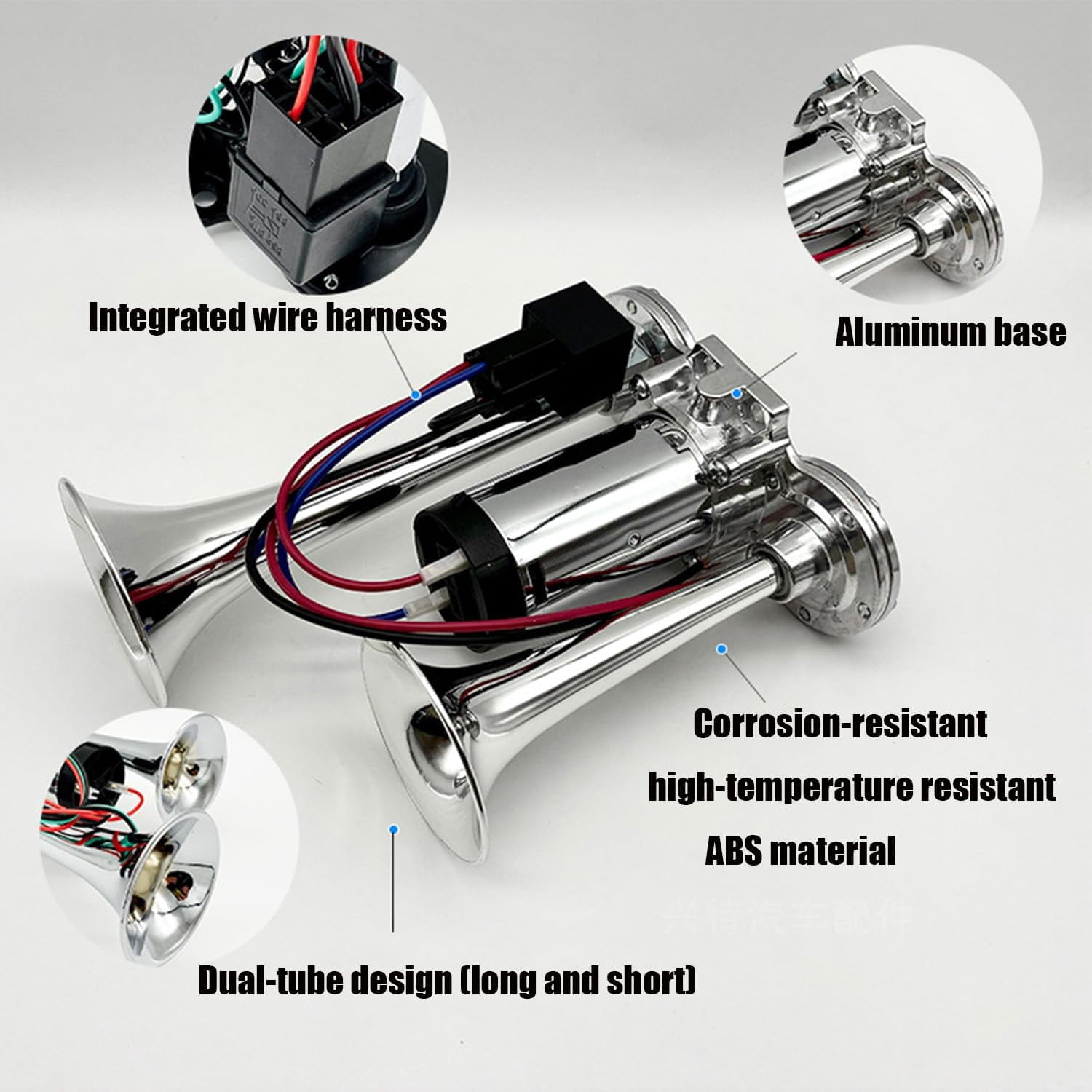 Air Train Horn Kit Silver 150DB, Super Loud Dual Electric Horn with Compressor for 24V Vehicles Trucks Cars Boats