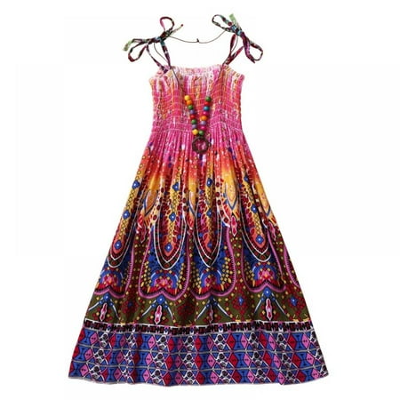 

Kids Girls Dress Summer Bohemian Suspenders Beach Sling Skirt Color Casual Fashion Flower Print