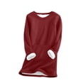 thumbnail image 3 of lcziwo Womens Sherpa Lined Sweatshirts with Kangaroo Pocket Solid Casual Crewneck Pullover Long Sleeve Tops Fleece Warm Loungewear, Red, M, 3 of 7