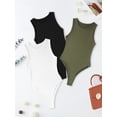 thumbnail image 3 of Solid Sleeveless 3pcs Bodysuits, Versatile Crew Neck Slim Summer Bodysuits, Women's Clothing, 3 of 5