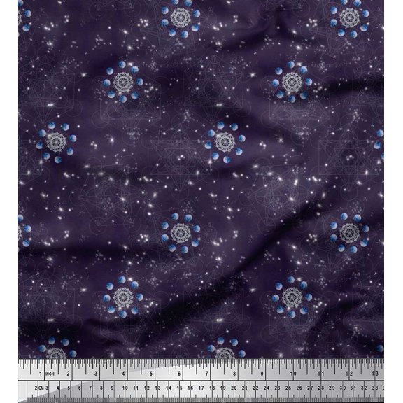 Soimoi Poly Georgette Fabric Scared Geometry & Planets Galaxy Printed Fabric 1 Yard 42 Inch Wide