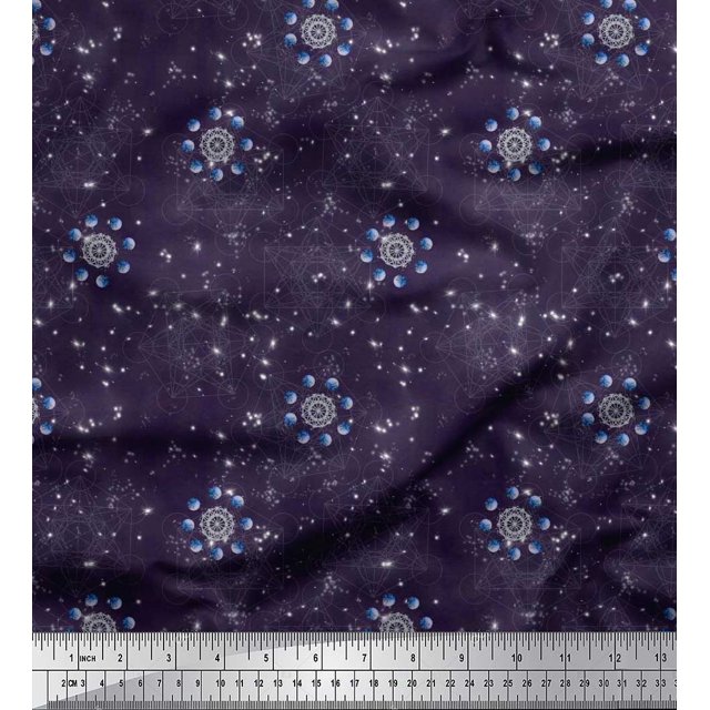 Soimoi Rayon Fabric Scared Geometry & Planets Galaxy Print Fabric by the Yard 56 Inch Wide